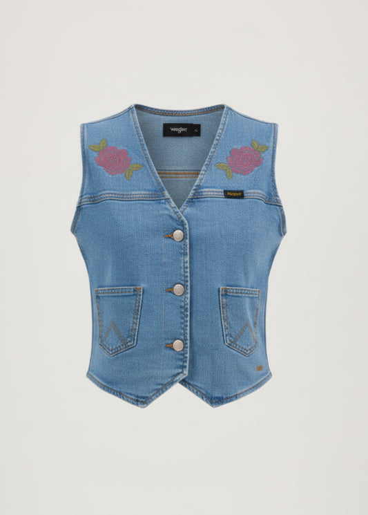 blue denim vest on a white background
