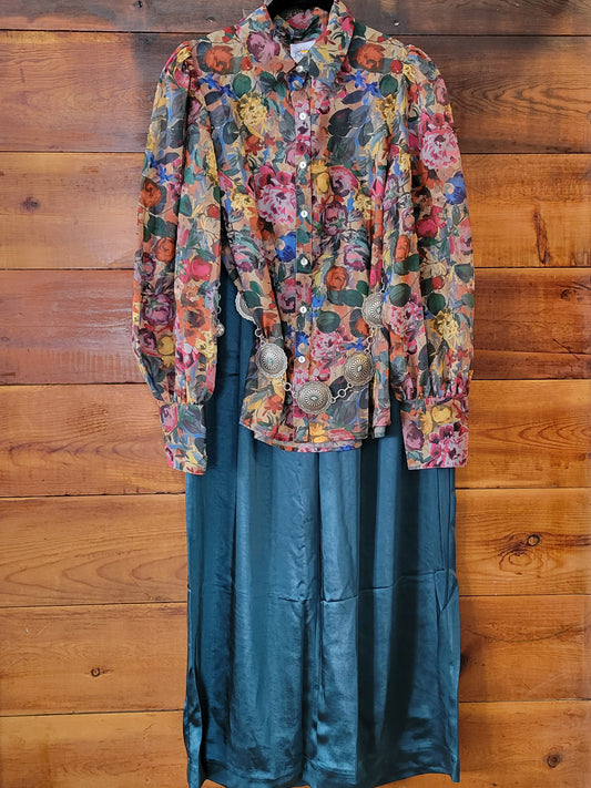 Teal Satin Wide Leg Pants