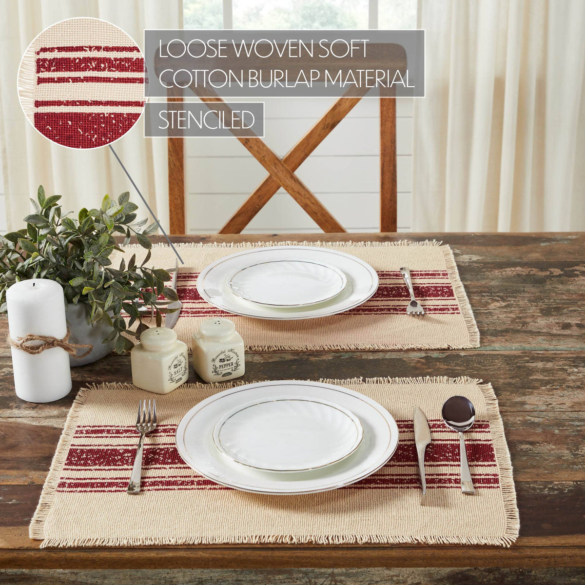 Yuletide Burlap Red Stripe Placemat Set of 4 13x19