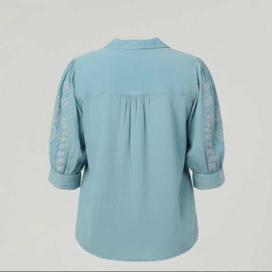 Back view of Nile Blue Embroidery Blouse