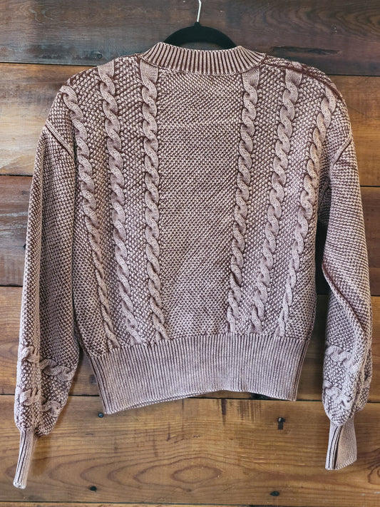 Washed Cable Knit Cardigan