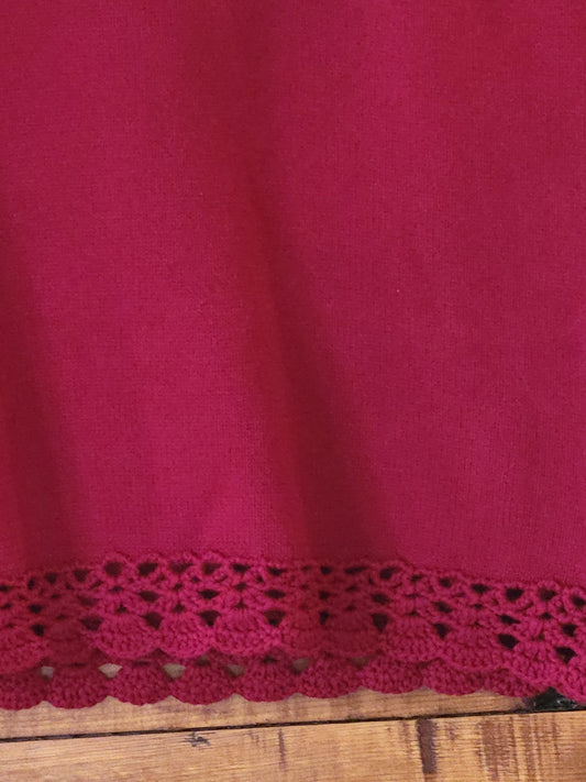 Short Sleeve Scallop Trim Puff Sleeve Sweater