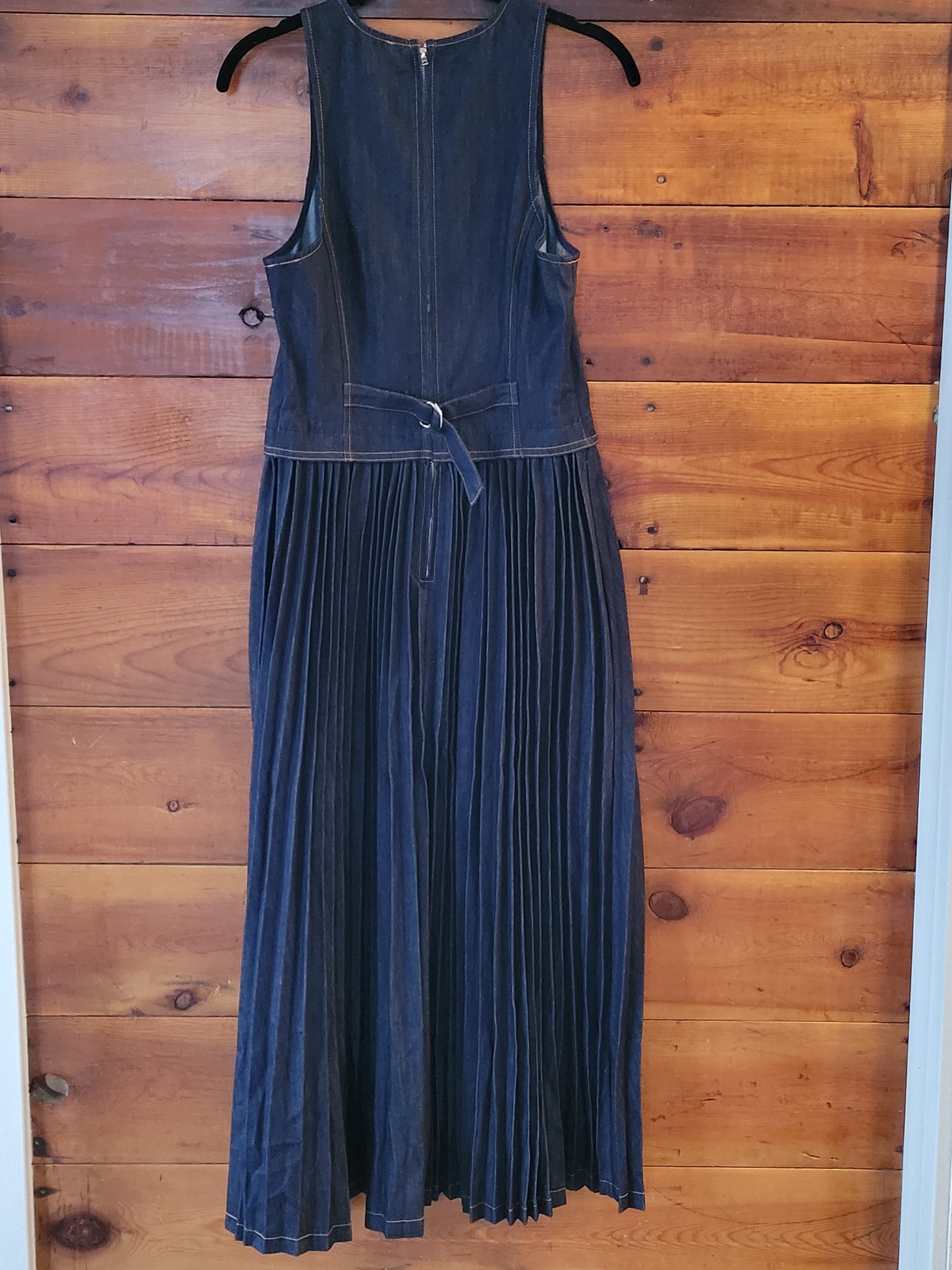 Denim VNeck Buttoned Vest Pleated Dress - White Owl Creek Boutique