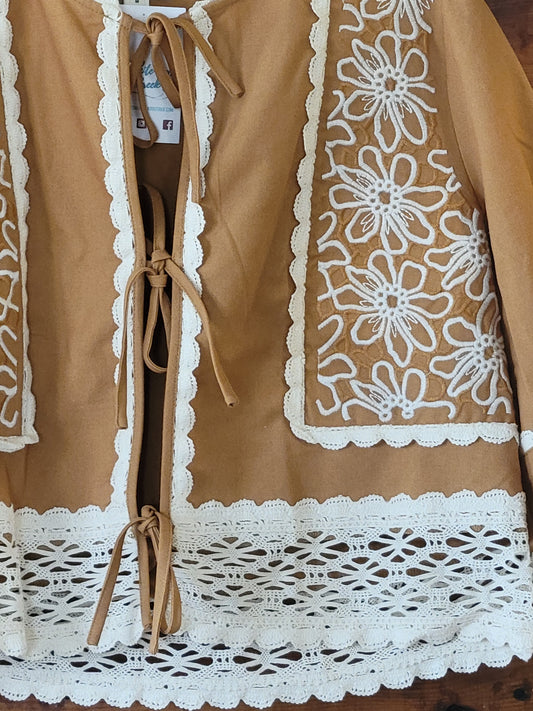 Floral Embroidery Crochet Trim Top