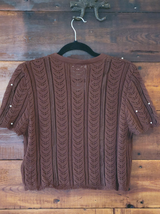 Pearl Embellished Short Sleeve Sweater