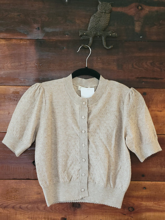 Short Sleeve Button Up Knit Cardigan