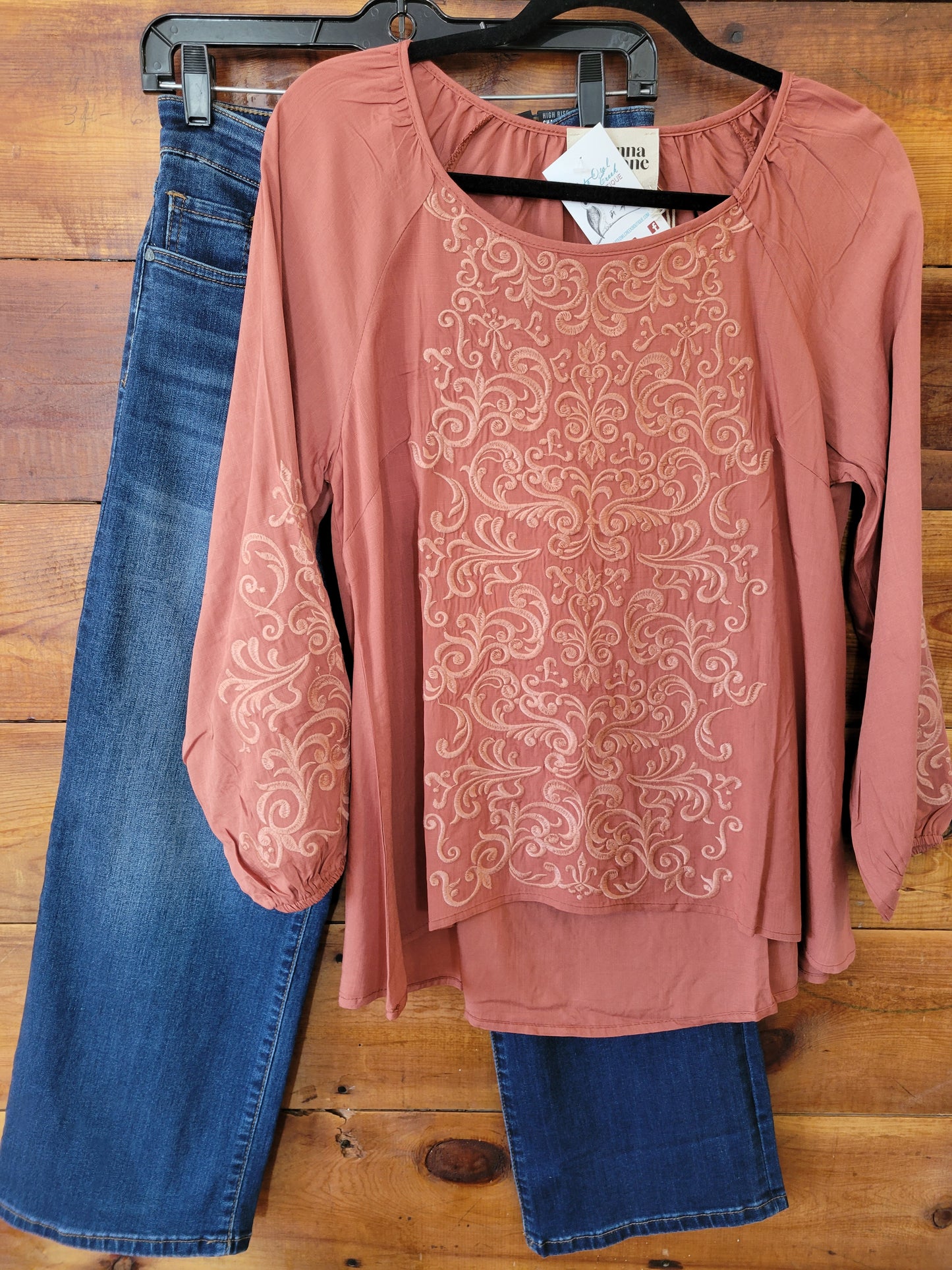 Clay Embroidered Top - White Owl Creek Boutique