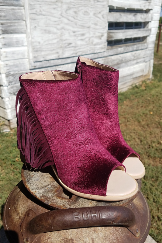 Embossed Velvet Fringe Bootie - White Owl Creek Boutique