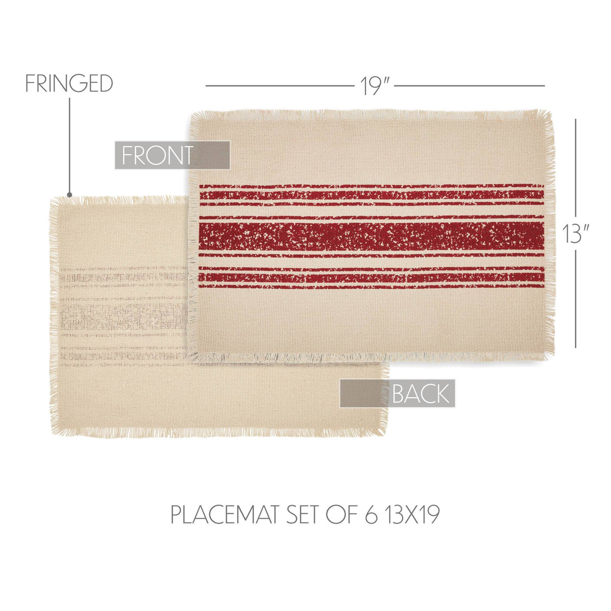 Yuletide Burlap Red Stripe Placemat Set of 4 13x19