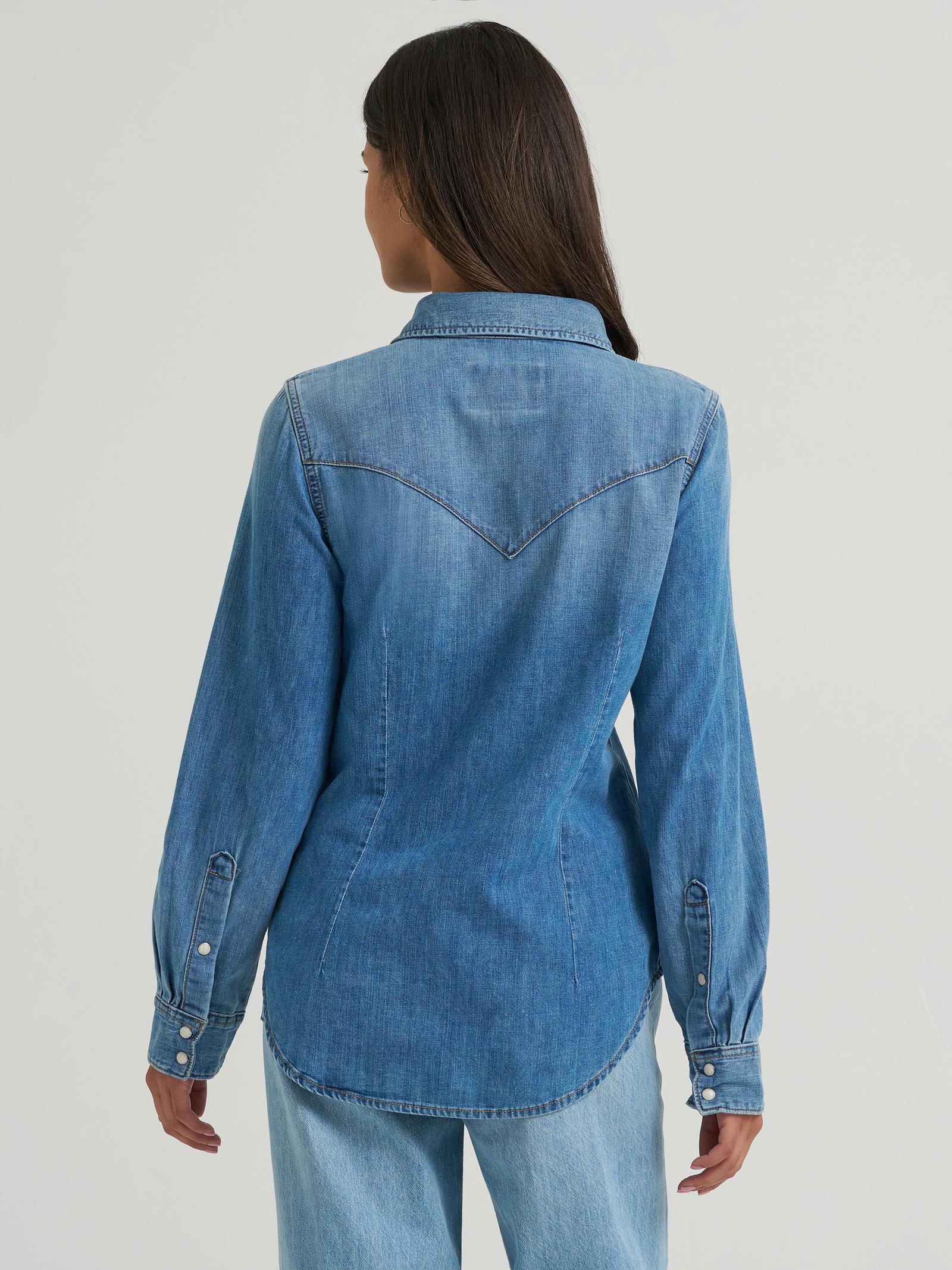 Wrangler Light Denim Snap Shirt - White Owl Creek Boutique