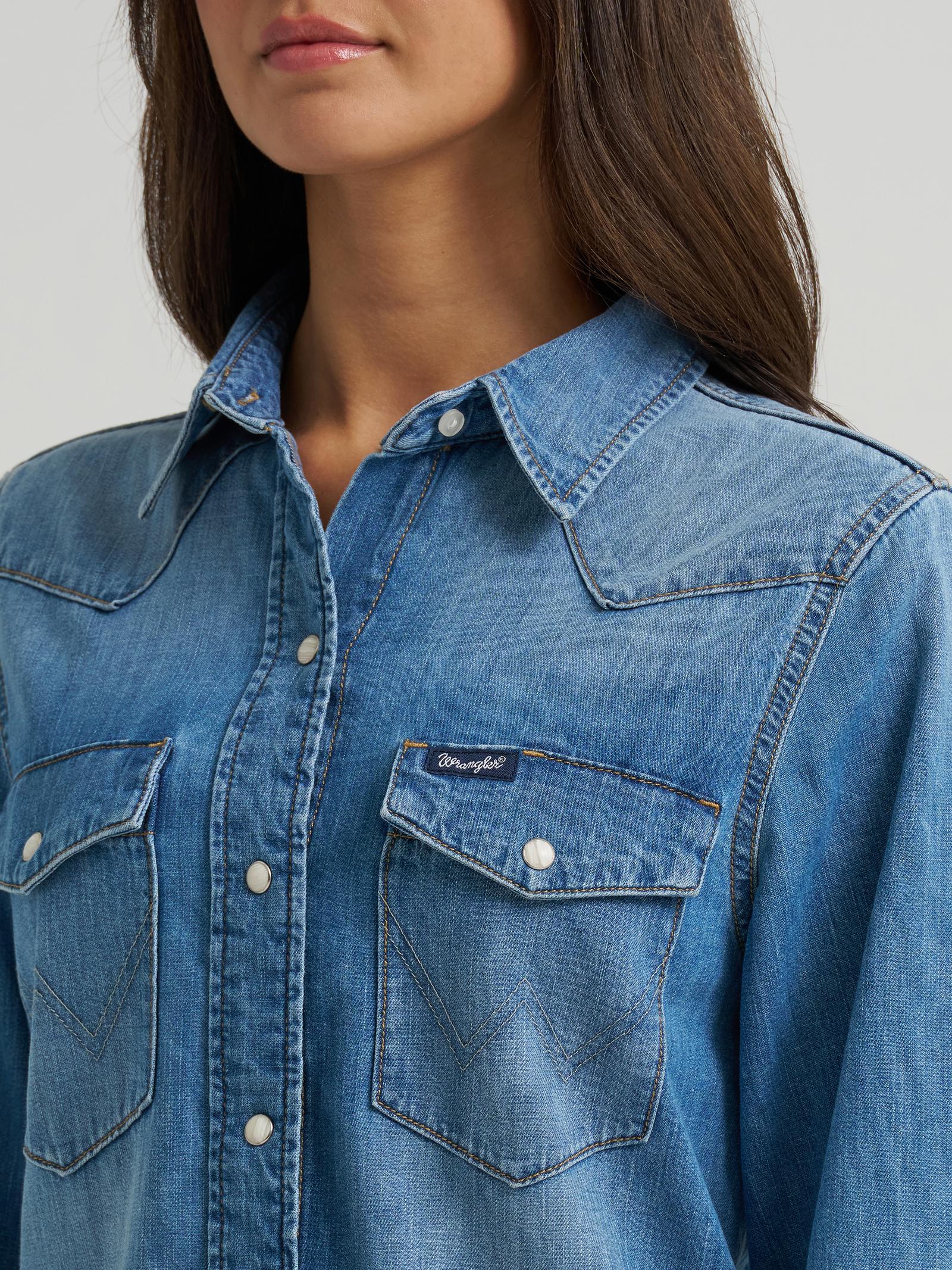Wrangler Light Denim Snap Shirt - White Owl Creek Boutique