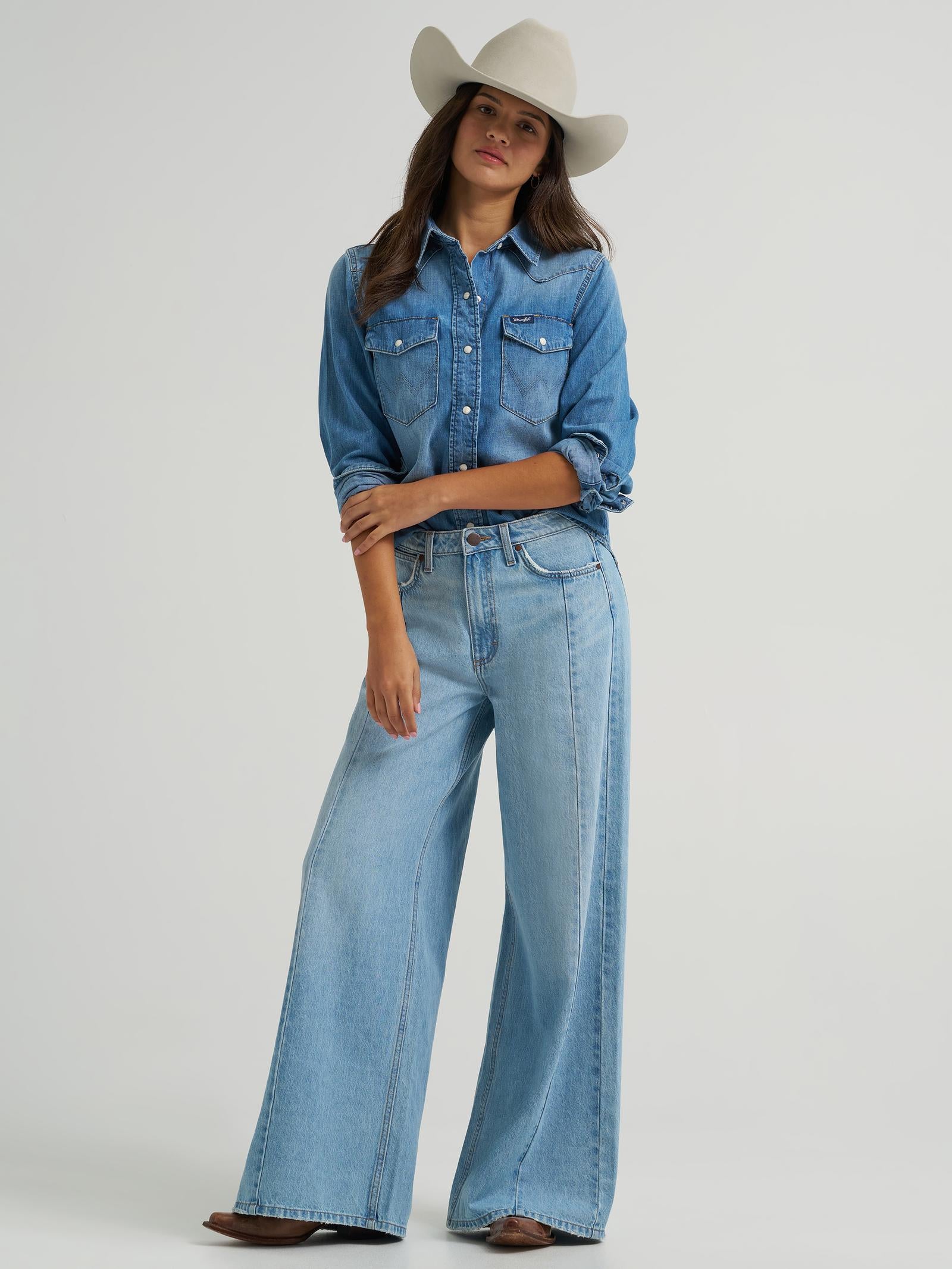 Wrangler Light Denim Snap Shirt - White Owl Creek Boutique