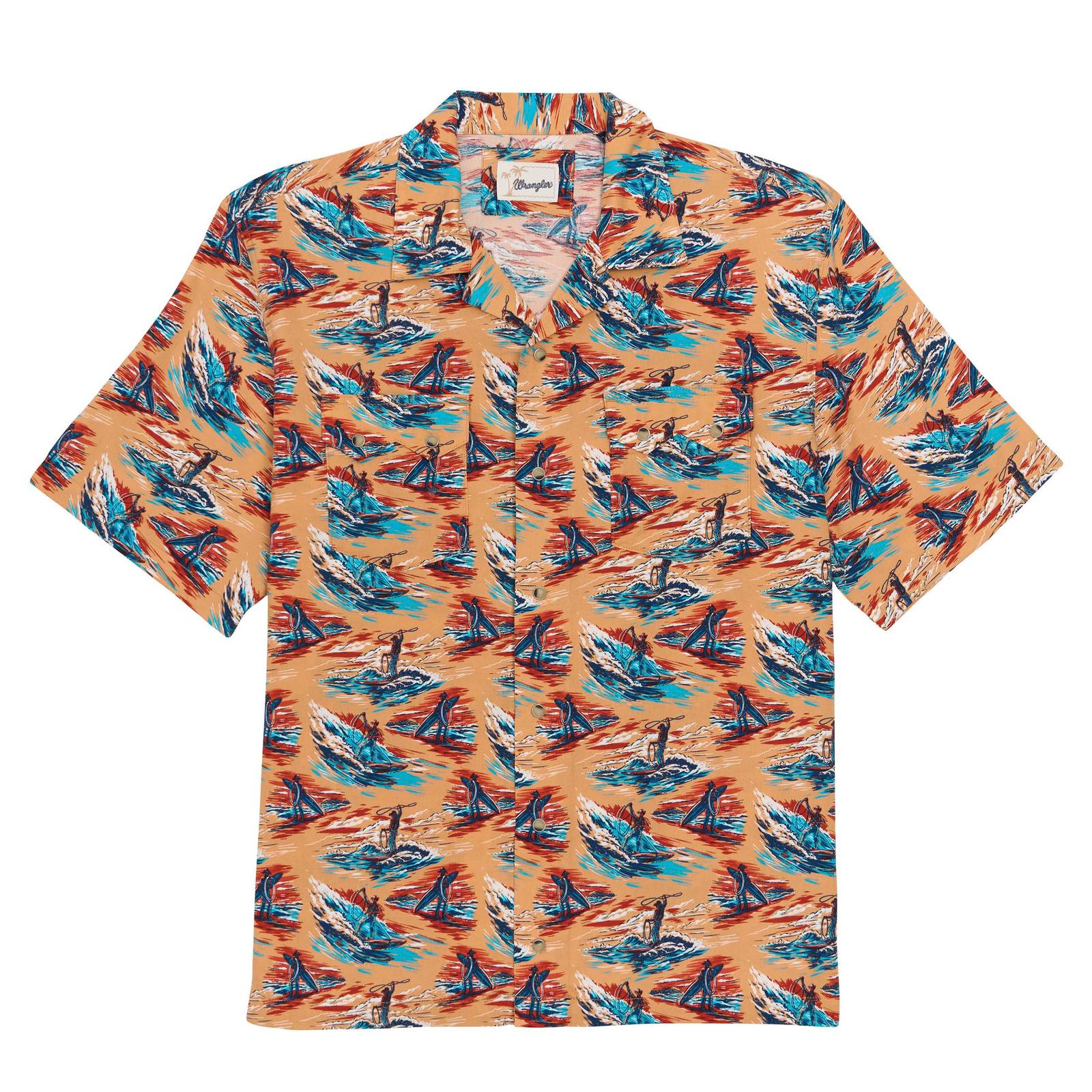 Wrangler® Coconut Cowboy Short Sleeve Shirts - Snaps - Orange Multi - 112378980 - White Owl Creek Boutique