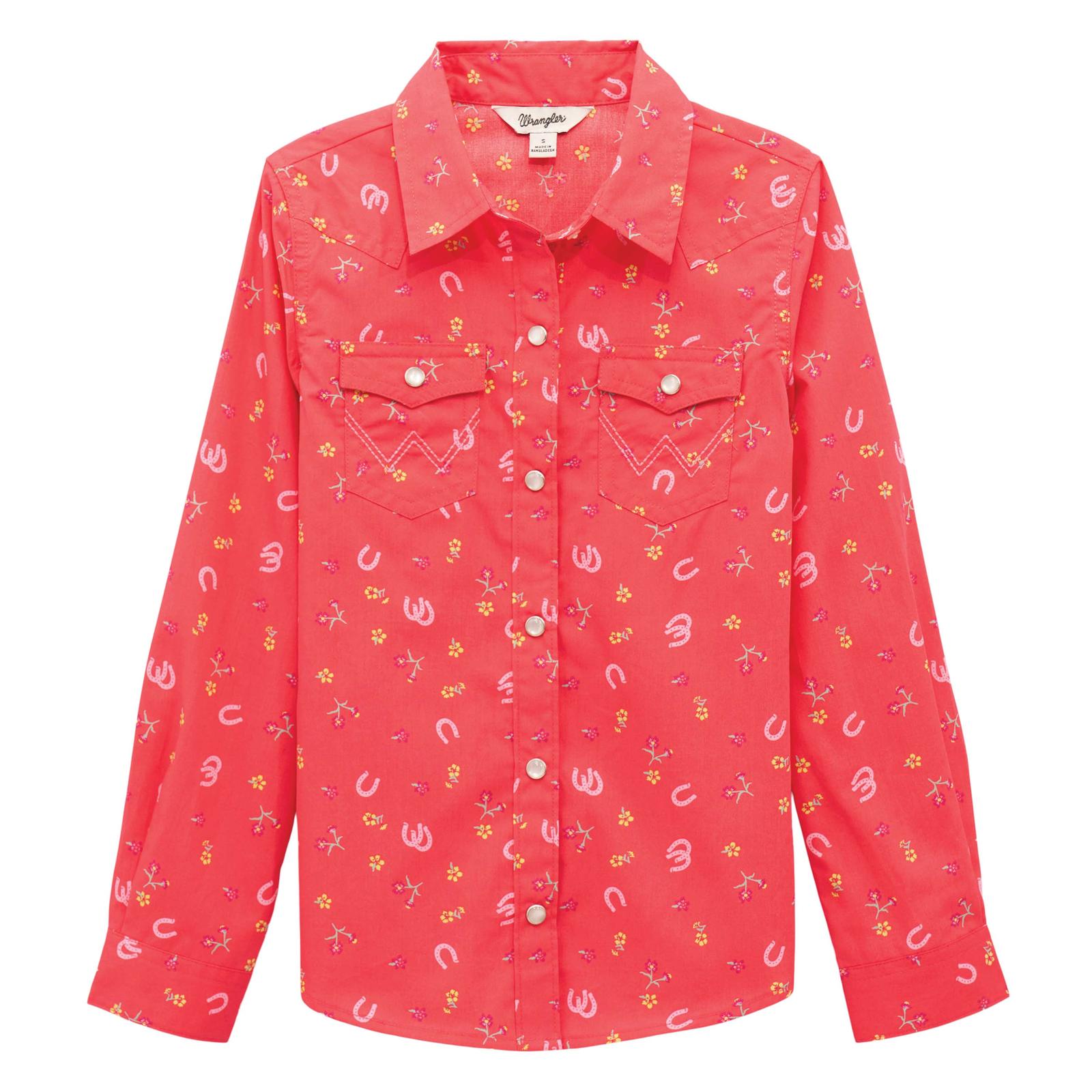Wrangler Girls Western Snap Shirt - Pink - White Owl Creek Boutique