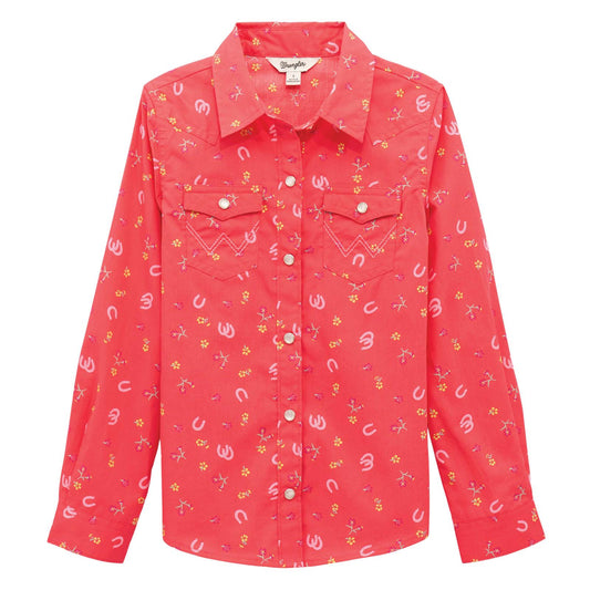 Wrangler Girls Western Snap Shirt - Pink - White Owl Creek Boutique