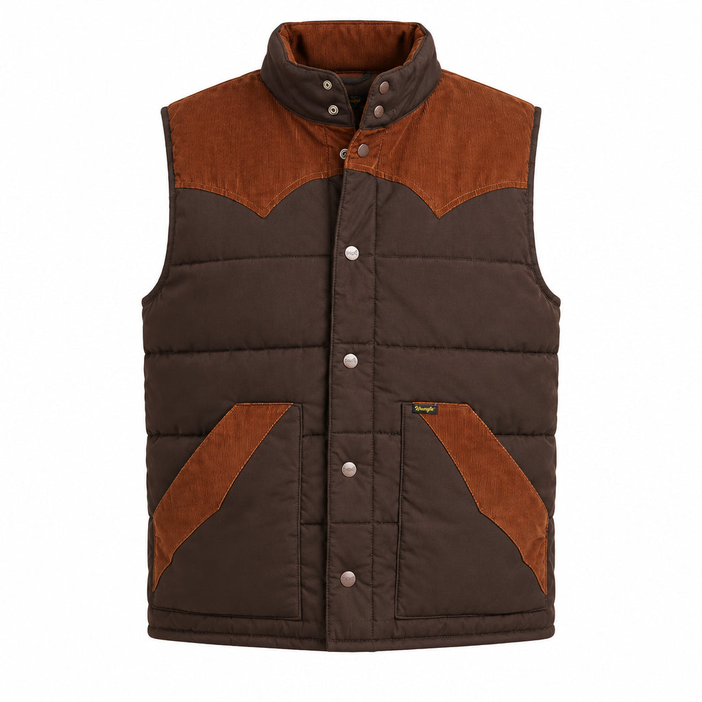 Abrown and rust quilted vest on a white background