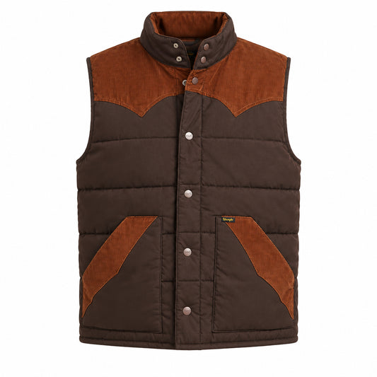 Abrown and rust quilted vest on a white background