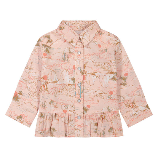 Wrangler® Baby Girl Long Sleeve Snap Ruffle Shirt