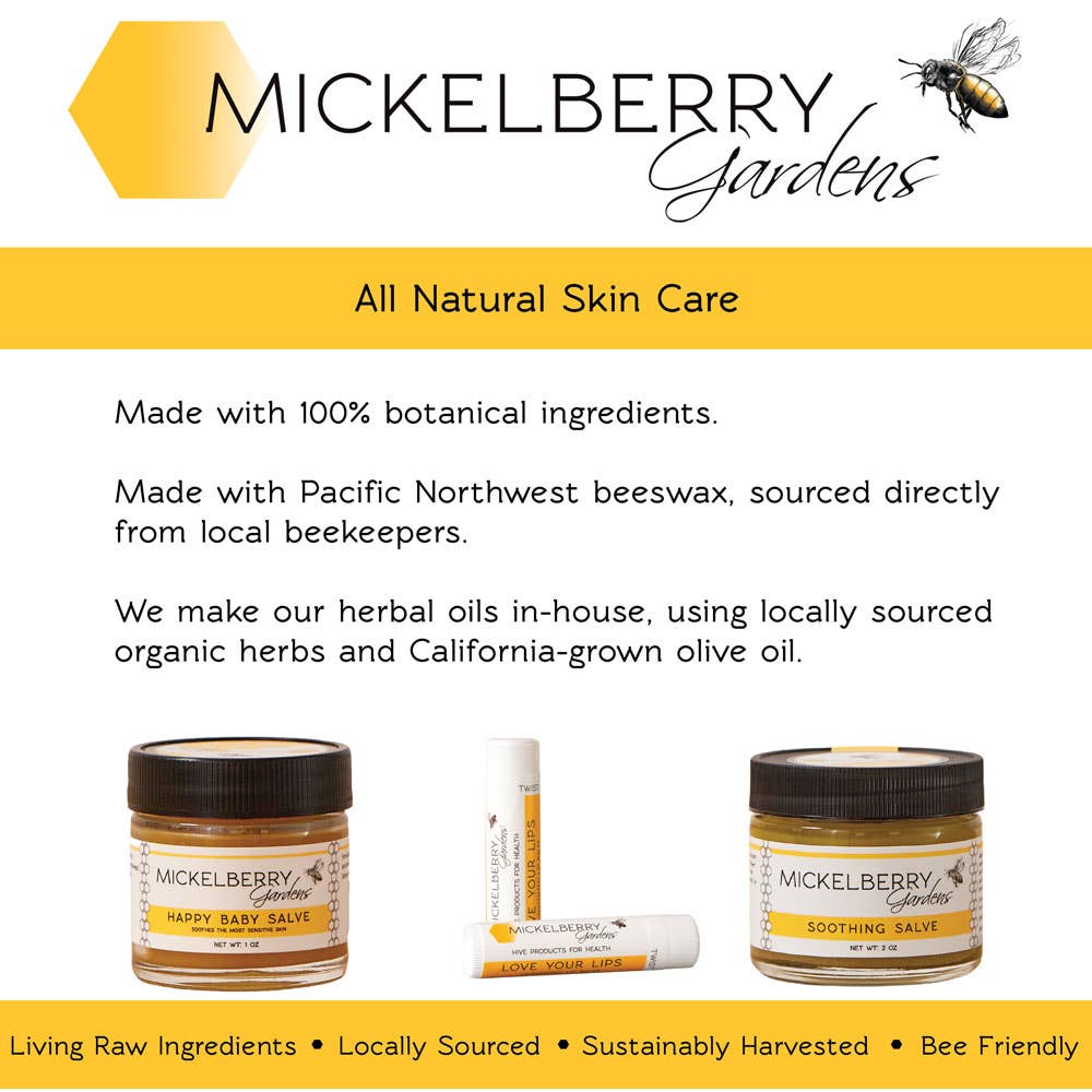 Mickelberry Gardens Tinted Love Your Lips Balm information graphic describing its alkanet-root berry tint
