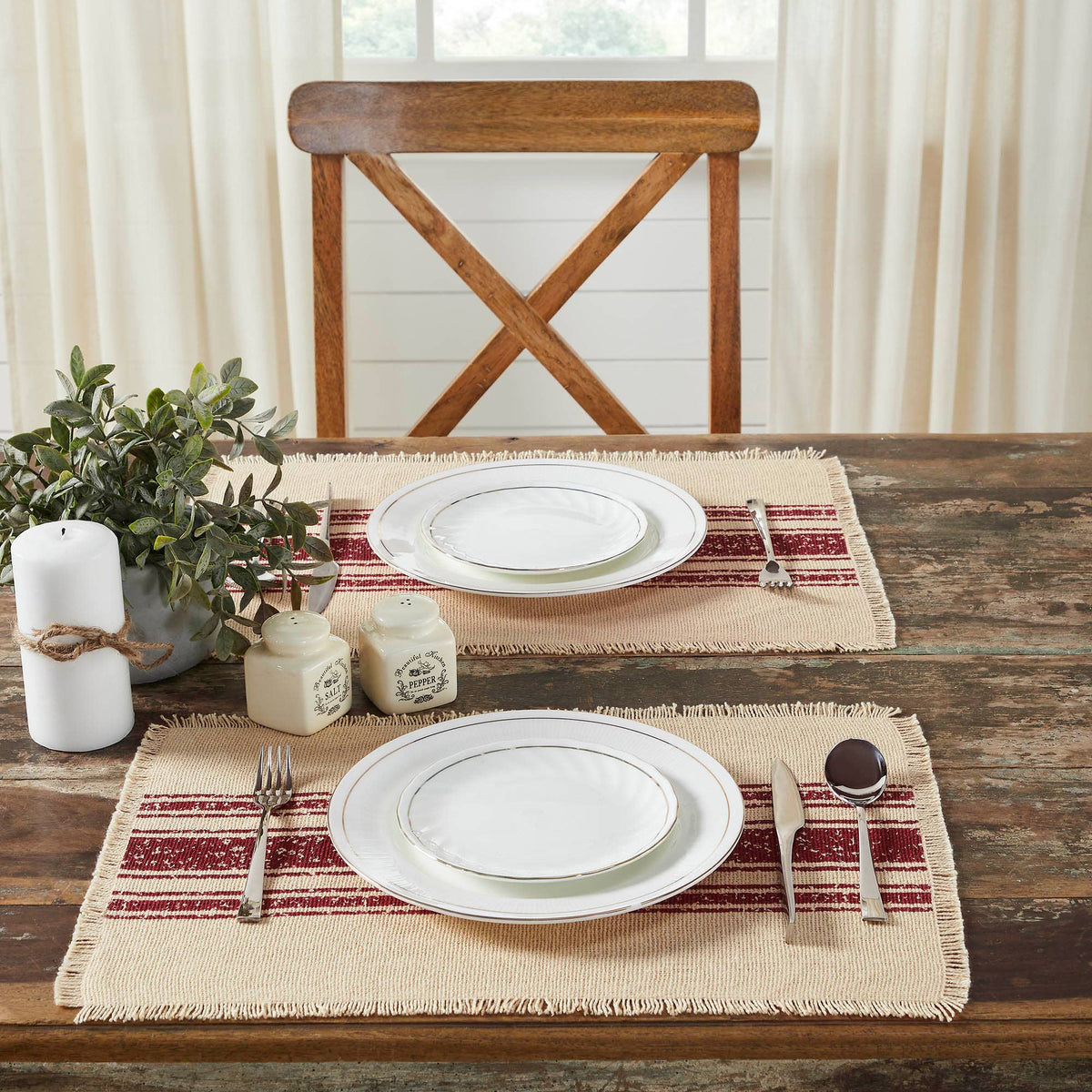 Yuletide Burlap Red Stripe Placemat Set of 4 13x19