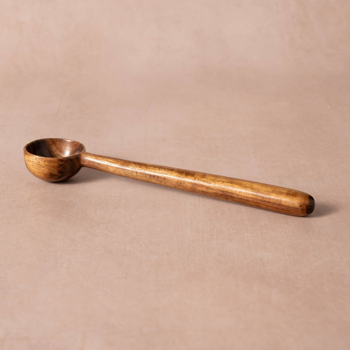 Subah Wood Coffee Scoop with a long handle and deep round bowl in natural oil-finished siris wood