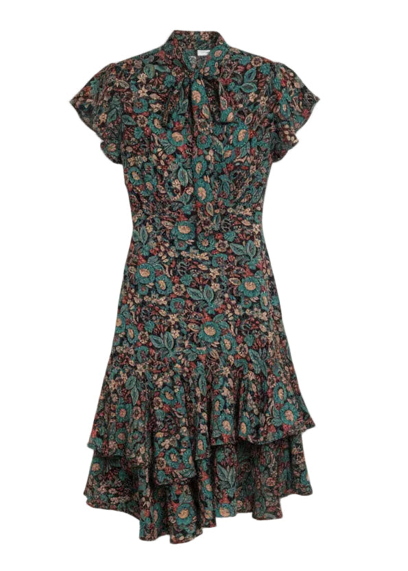 Front of Black Teal Tie Dress