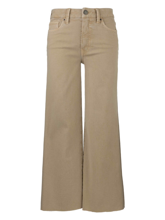 Beige flared jeans on a white background