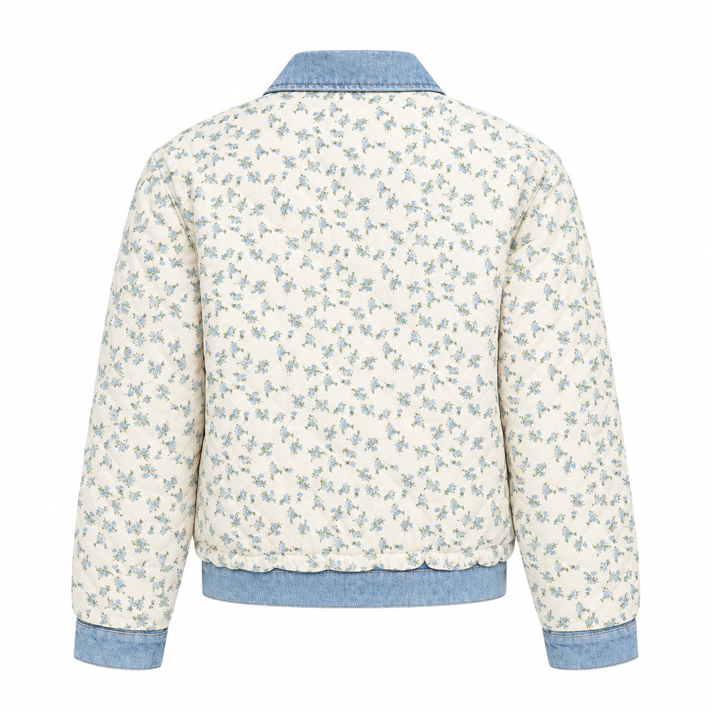 Back view of the Quilted Denim and Floral Bomber Jacket.