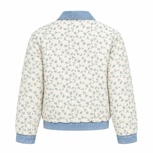 Back view of the Quilted Denim and Floral Bomber Jacket.