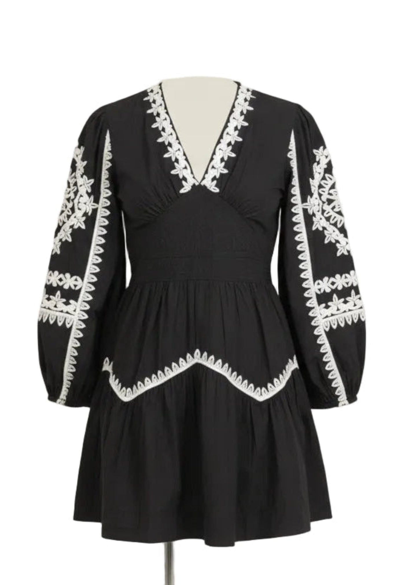 Front view of Black Embroidered Short Dress