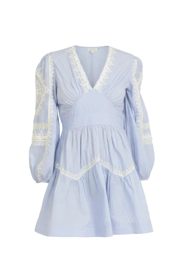 Front of Sky Blue Embroidered Short Dress