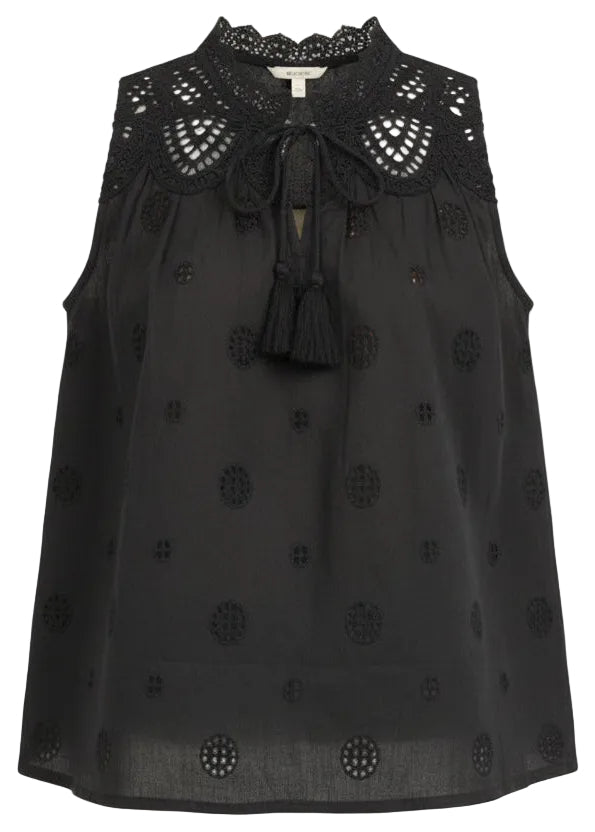 Front view of Black Eyelet Embroidered Top
