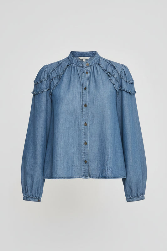 Ruffled Denim Blouse