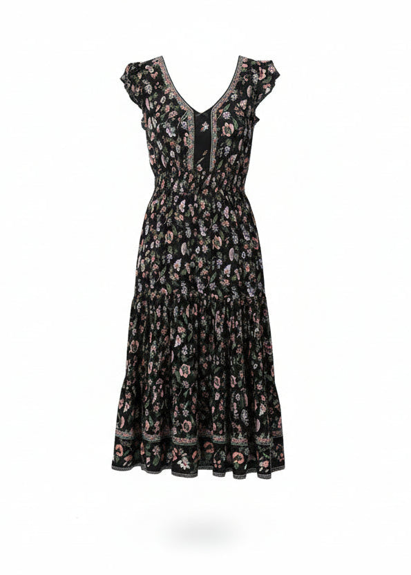 Front view Black Vneck cap sleeve Dress