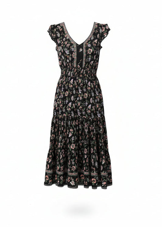 Front view Black Vneck cap sleeve Dress