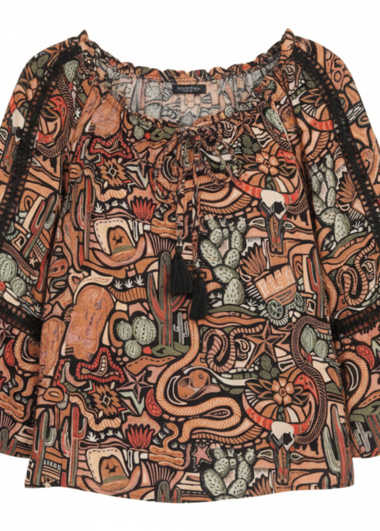 Bell Sleeve Cowboy Print Top