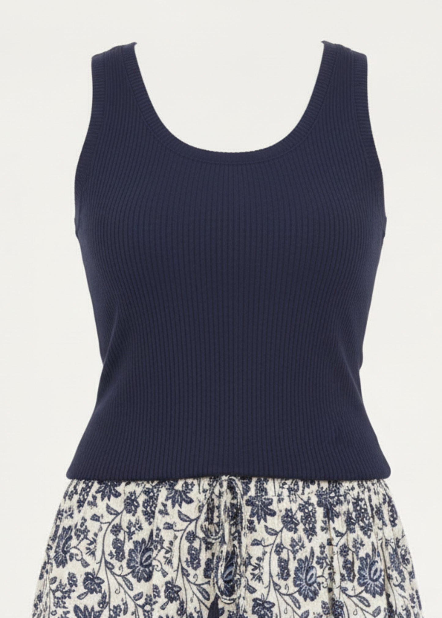 a navy tank top
