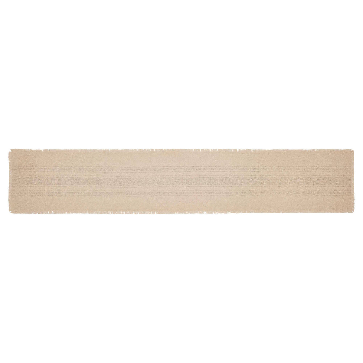 Plain cream back of the Yuletide cotton burlap table runner with fringed edges.
