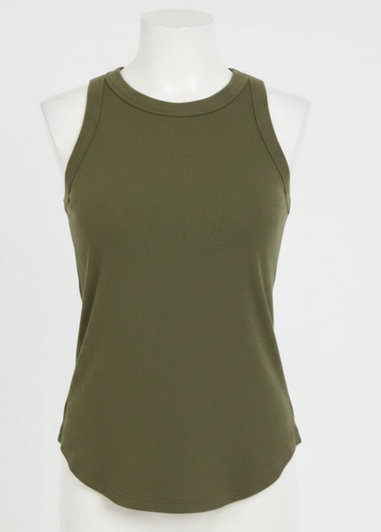 a green tank top 