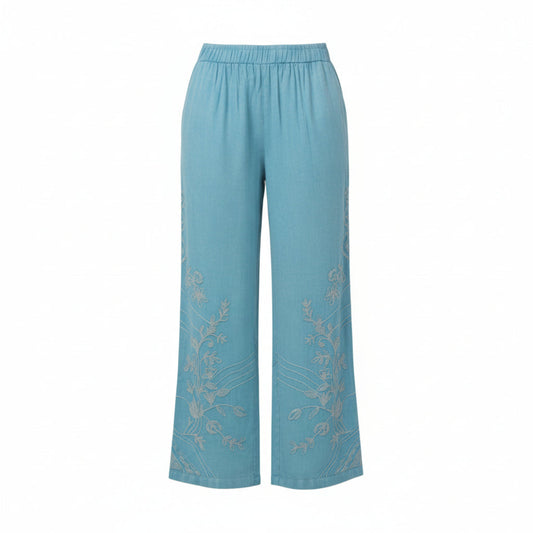 Nile Blue Embroidered Pants Front View