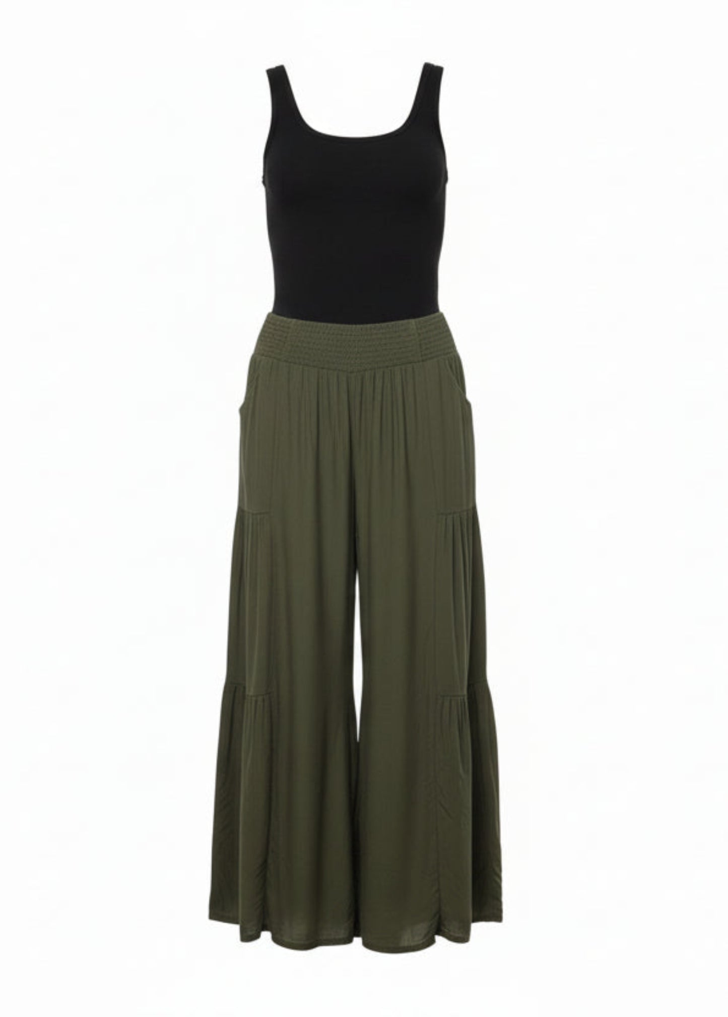 Smocked Waist Wide Leg Pant front view