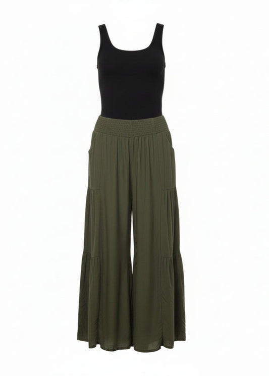 Smocked Waist Wide Leg Pant front view