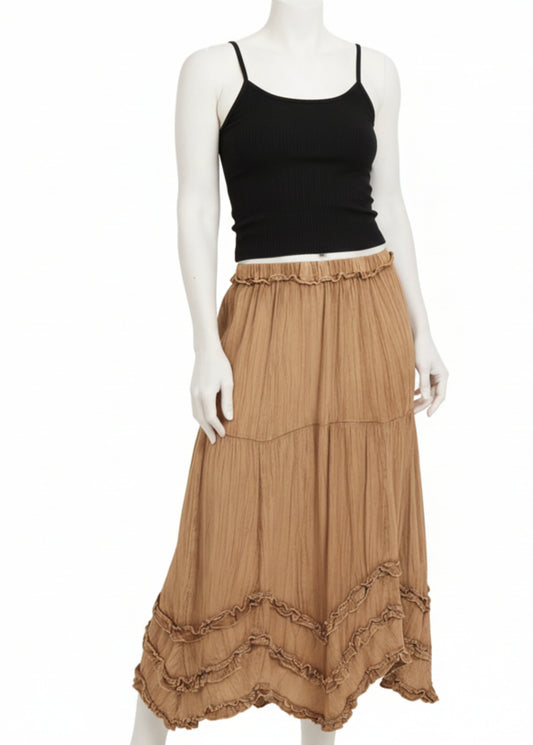 Camel Ruffle Skirt front view