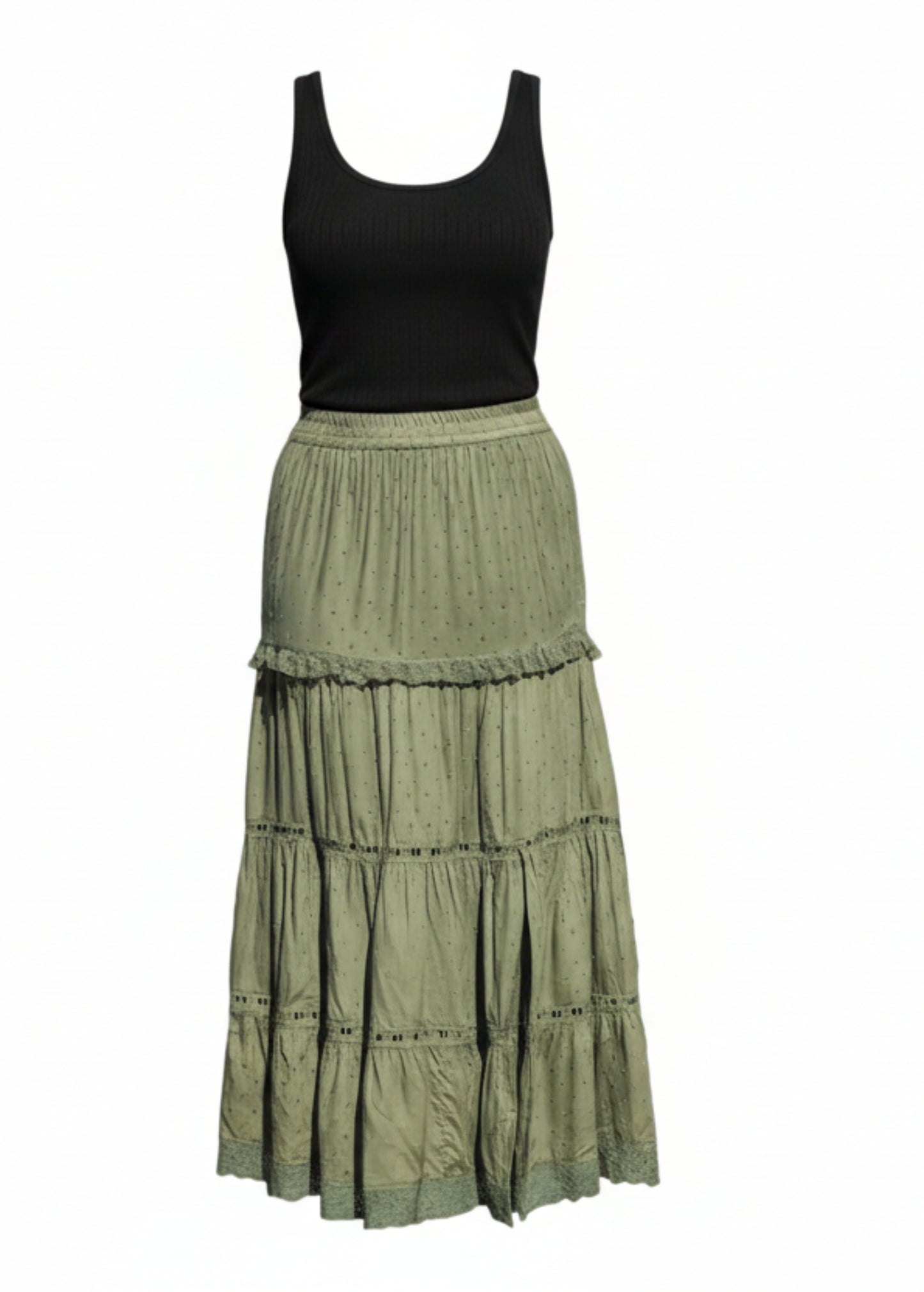 olive eyelet skirt