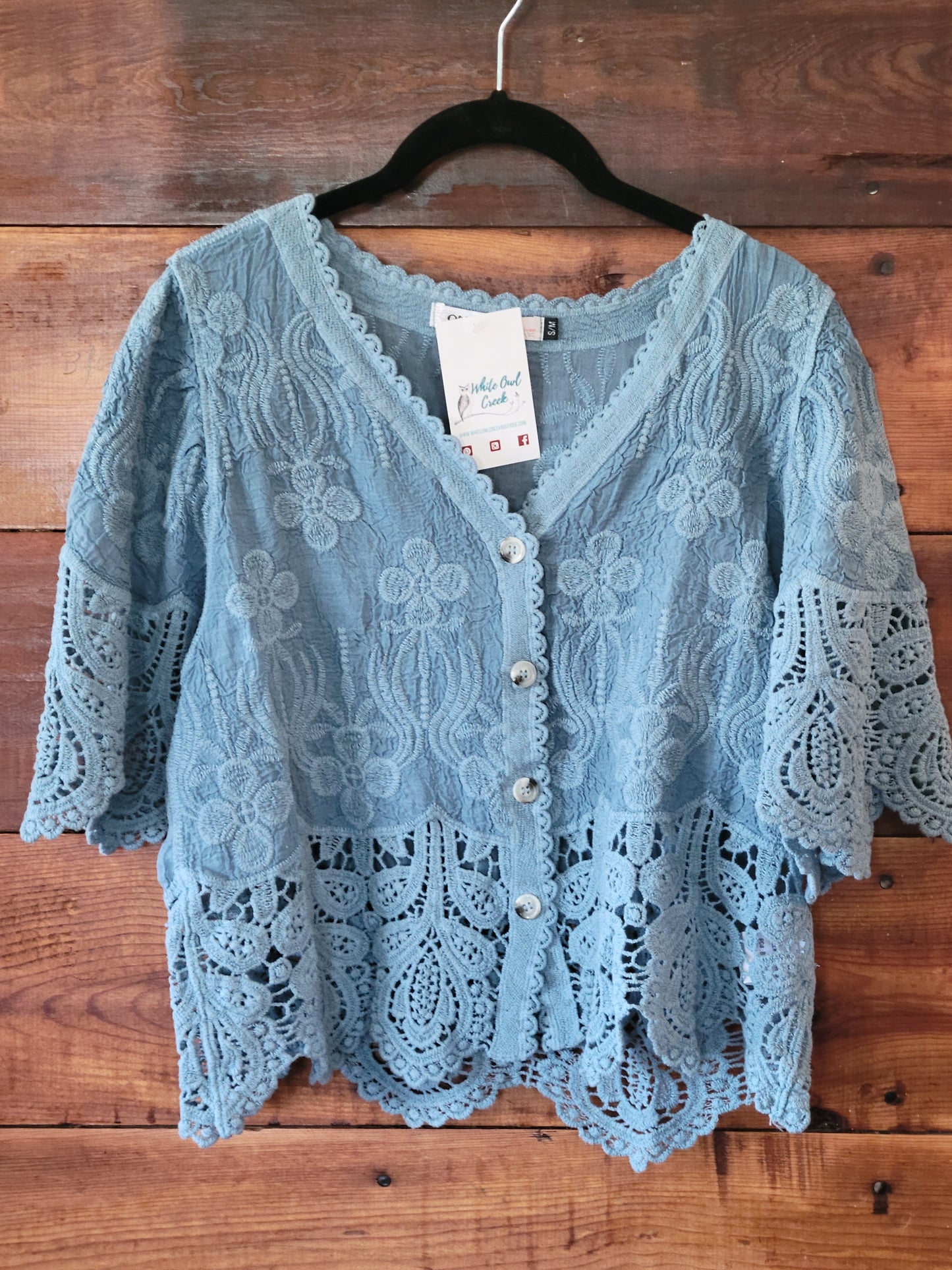 Scalloped Lace Short Sleeve Cardigan - White Owl Creek Boutique