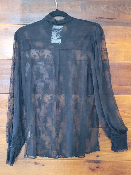 Black Lace Tie Bow Top
