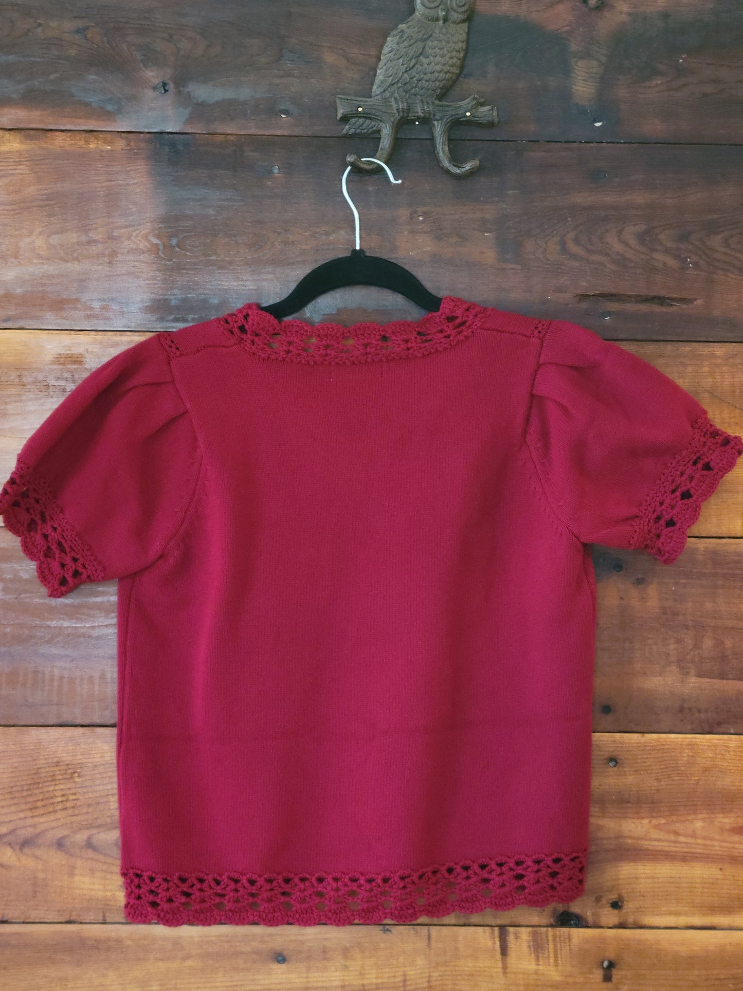 Short Sleeve Scallop Trim Puff Sleeve Sweater - White Owl Creek Boutique