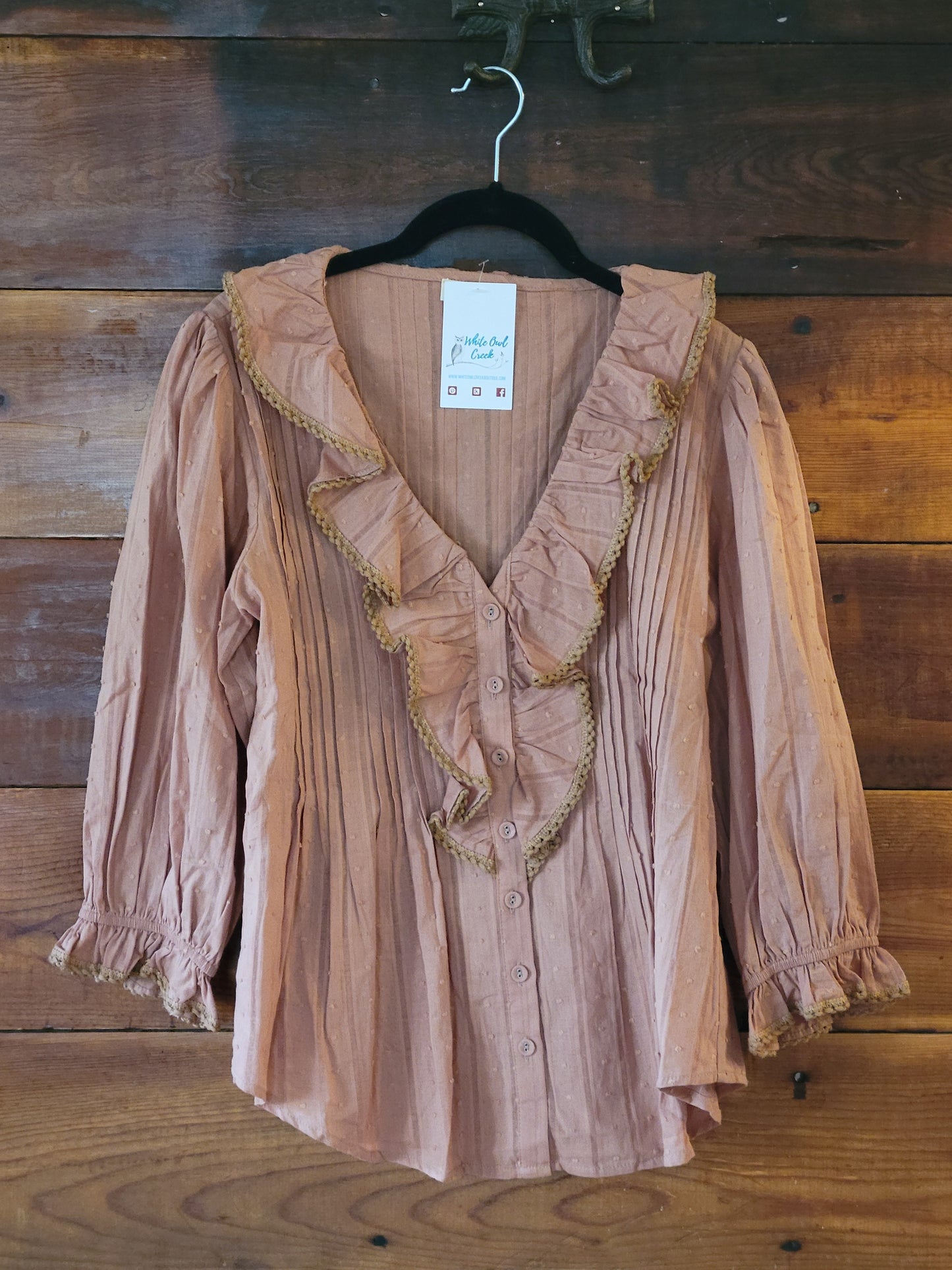 Dusty Peach Blouse - White Owl Creek Boutique