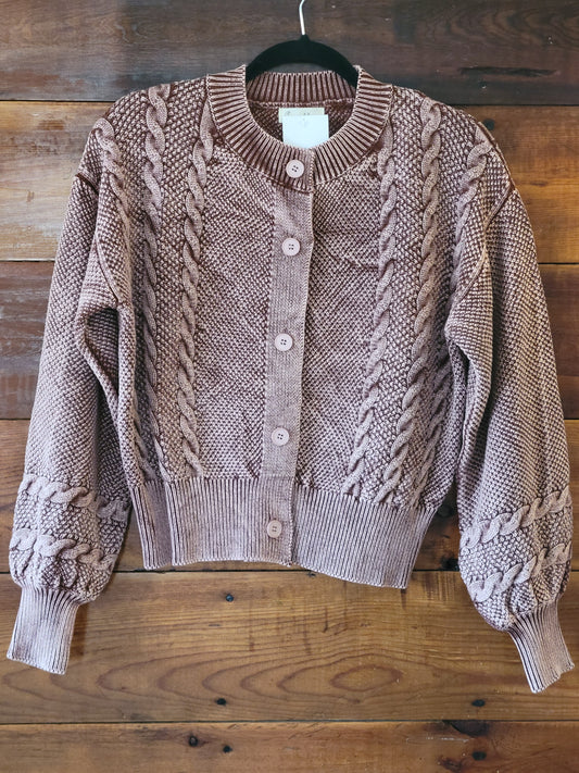 Washed Cable Knit Cardigan
