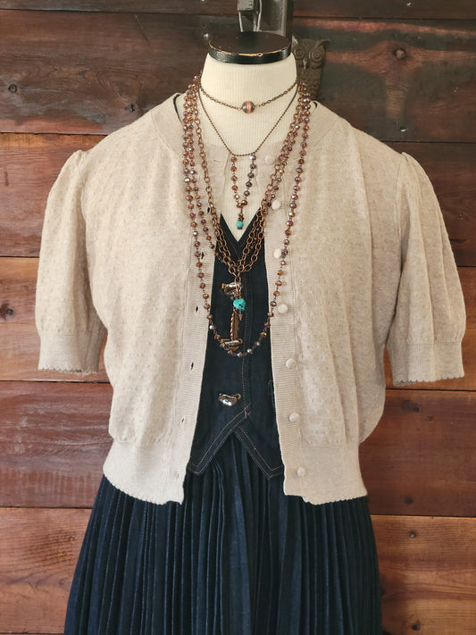 Short Sleeve Button Up Knit Cardigan